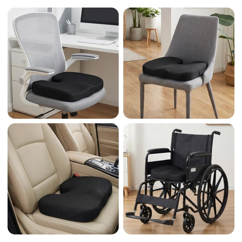 Orthopädisches Memory Foam Sitzkissen - Gegen Rückenschmerzen, Ischias & Steißbeinschmerzen - Rutschfest