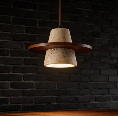 Design-Pendelleuchte Caelio | Travertin & Holz
