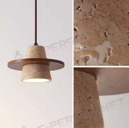Design-Pendelleuchte Caelio | Travertin & Holz