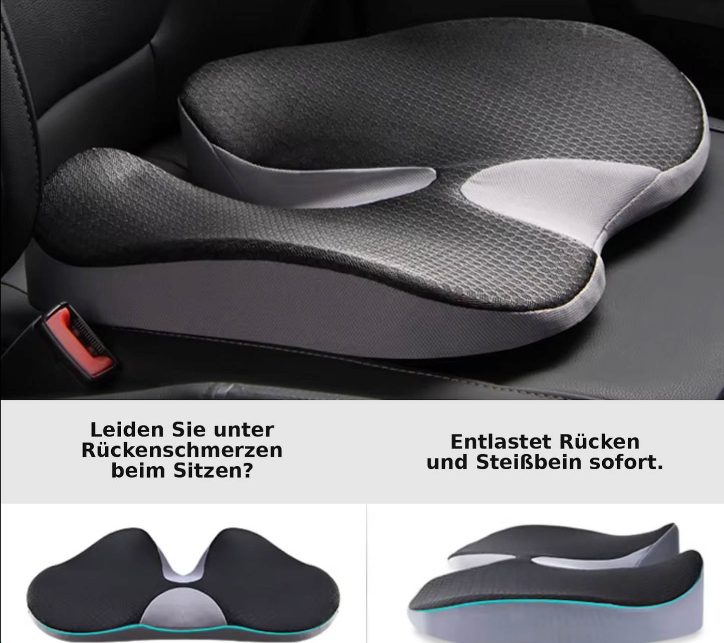 Orthopädisches Memory Foam Sitzkissen - Gegen Rückenschmerzen, Ischias & Steißbeinschmerzen - Rutschfest