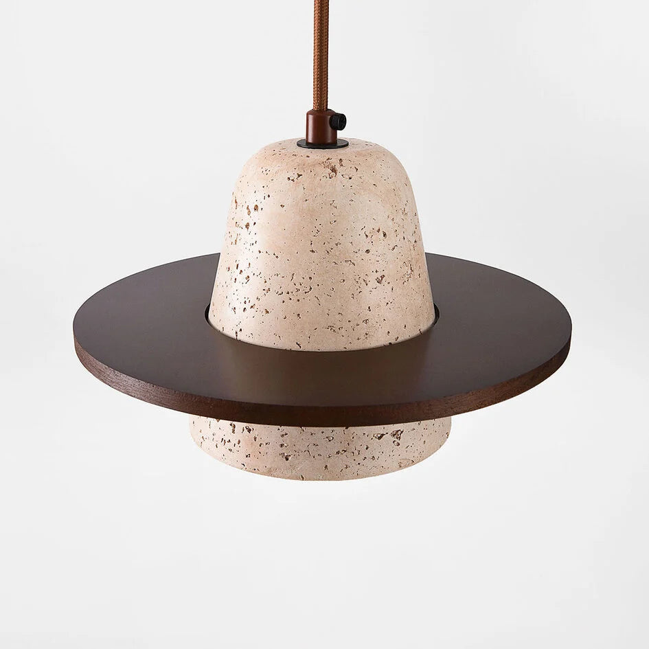 Design-Pendelleuchte Caelio | Travertin & Holz
