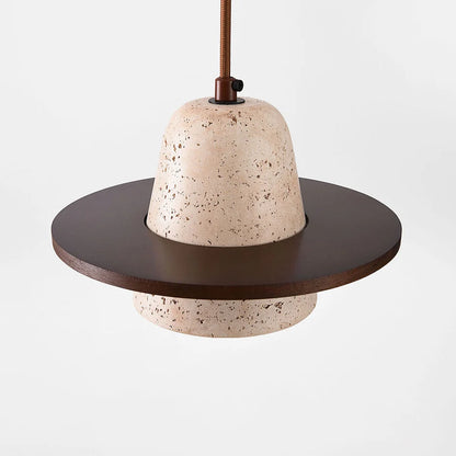 Design-Pendelleuchte Caelio | Travertin & Holz