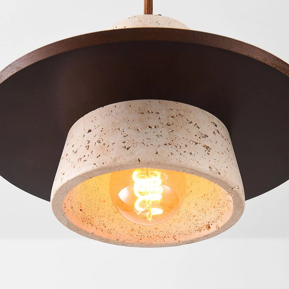Design-Pendelleuchte Caelio | Travertin & Holz